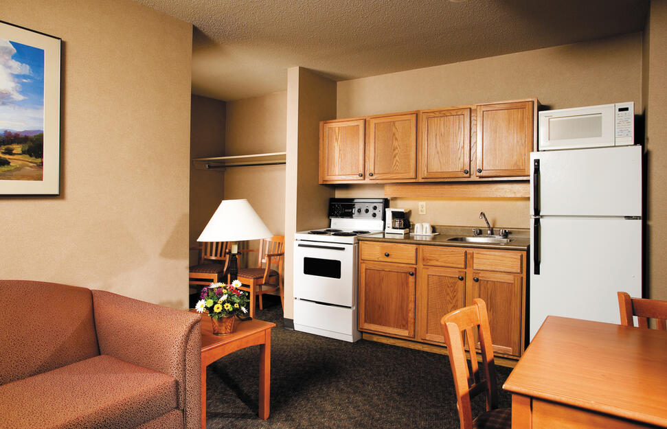 Kitchenette, Lobstick Lodge, Jasper, Alberta, Canada.