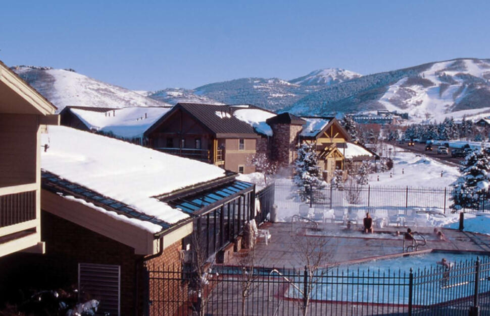 Outdoor pool with mountain views at the Park City Peaks Hotel, Utah, USA