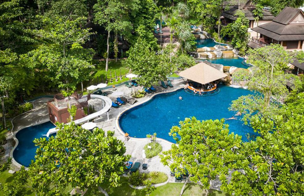 Waterfall Pool with Swim up Bar and Kids Pool