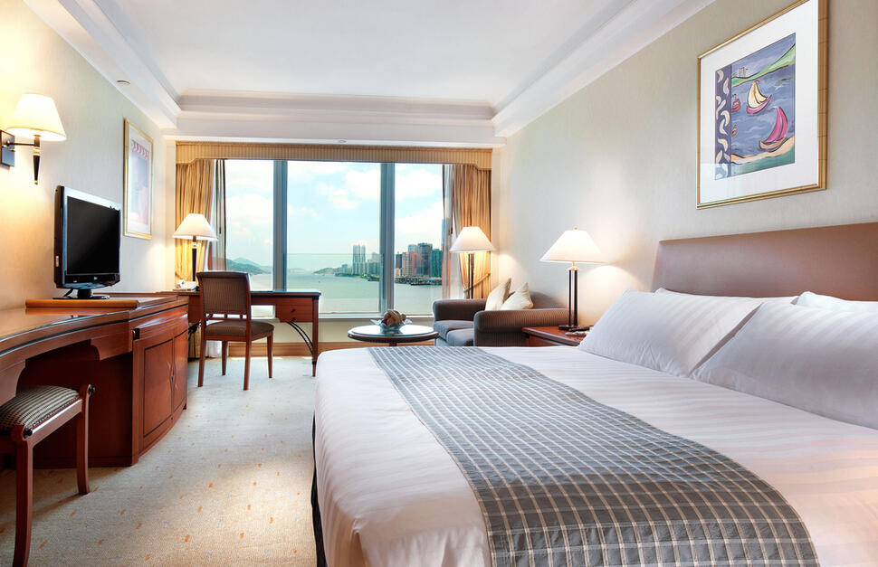 Superior Harbourview King, king bed, tv, desk, city, harbour grand kowloon, hong kong