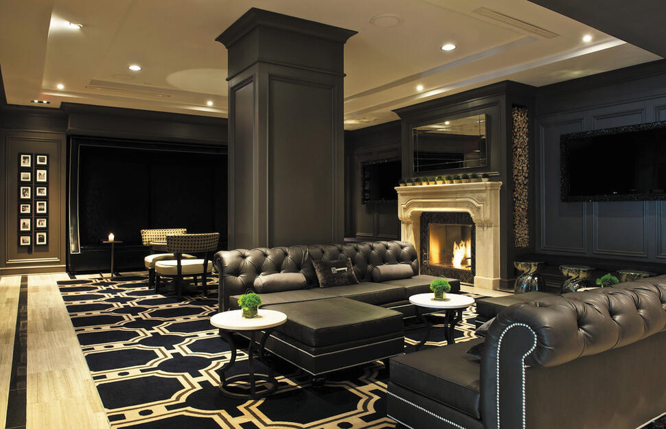 Fireplace in the lounge, The Melrose Georgetown Hotel, Washington D.C, East Coast, USA