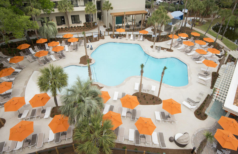 pool view, aerial view, sunbathing, swimming, outdoors, outside, Sonesta Hilton Head, USA, south carolina