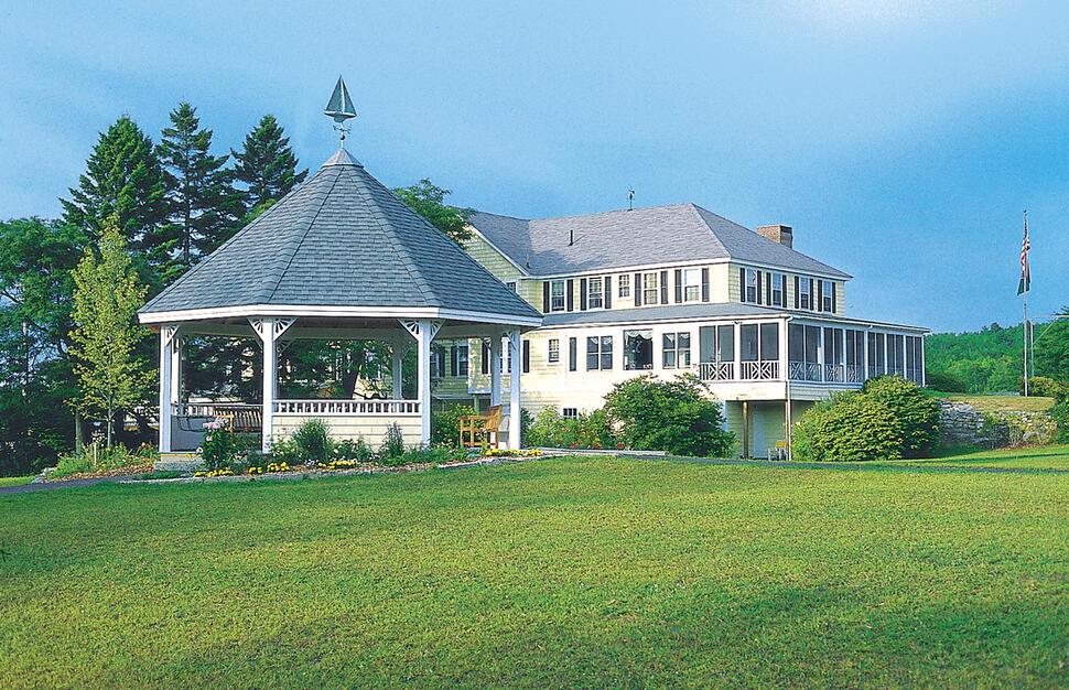Exterior of Sebasco Harbor Resort, Maine.