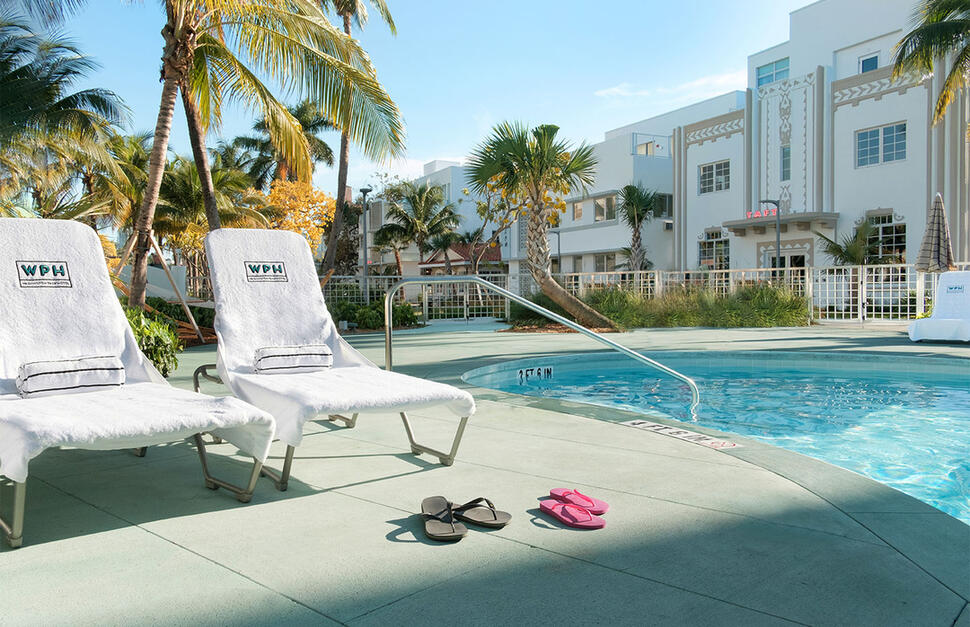 swimming pool, sunloungers