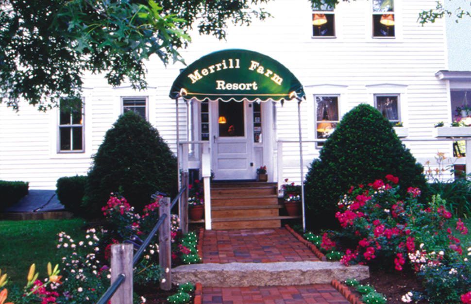 Exterior and entrance of Merrill Farm Resort in New Hampshire.