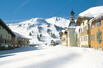 Exterior winter view of Mammoth Mountain Inn, California, USA.