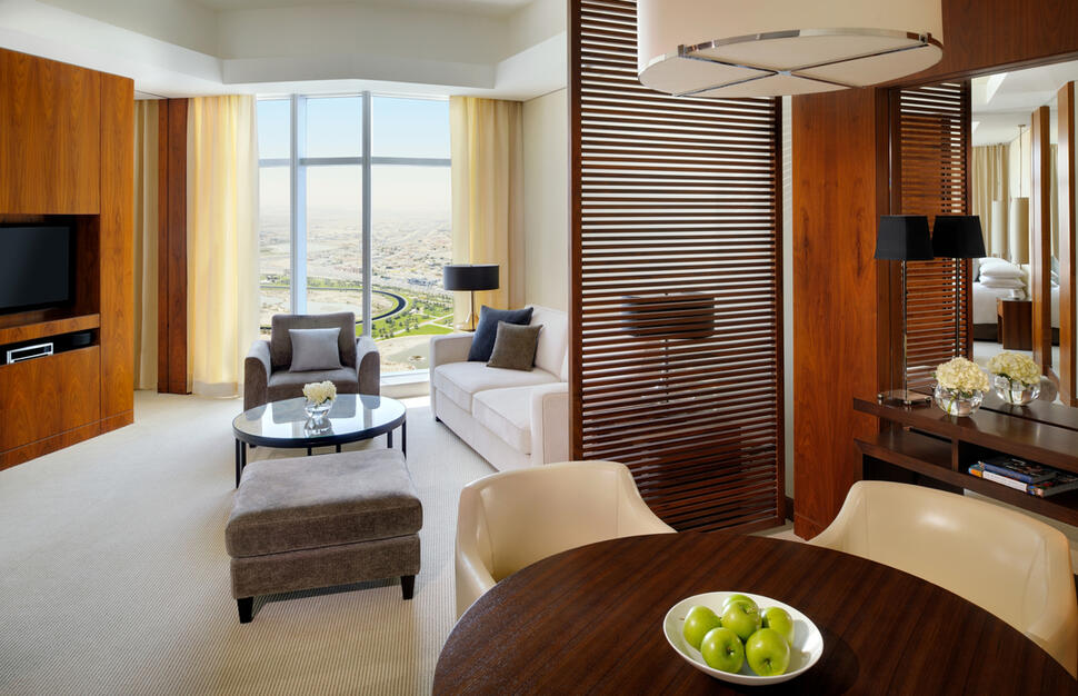 Deluxe Corner Suite Living Room, JW Marriott Marquis Hotel Dubai, United Arab Emirates