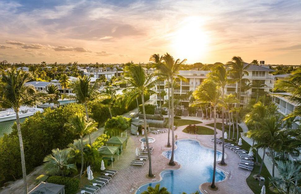 Aerial view of resort and pool