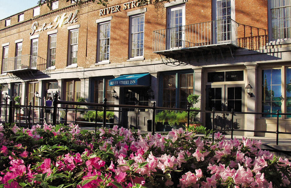 Exterior and entrance to River Street Inn, Savannah Georgia.