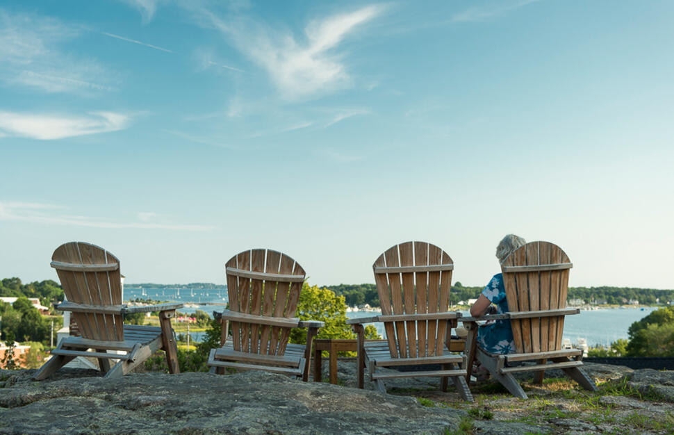 lake, sunshine, relax, cocktail, view, Adironack chairs, rock, landscape, inn at mystic, usa, boston, new england