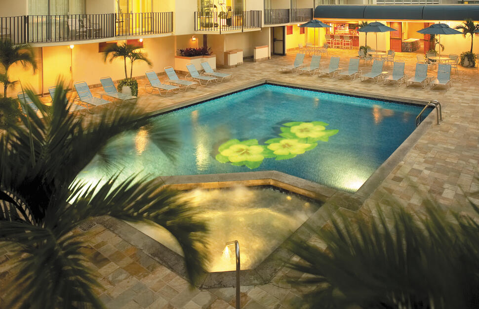 Swimming pool at Ohana East, Oahu, Waikiki, Hawaii