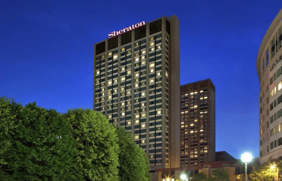 Hotel exterior at night