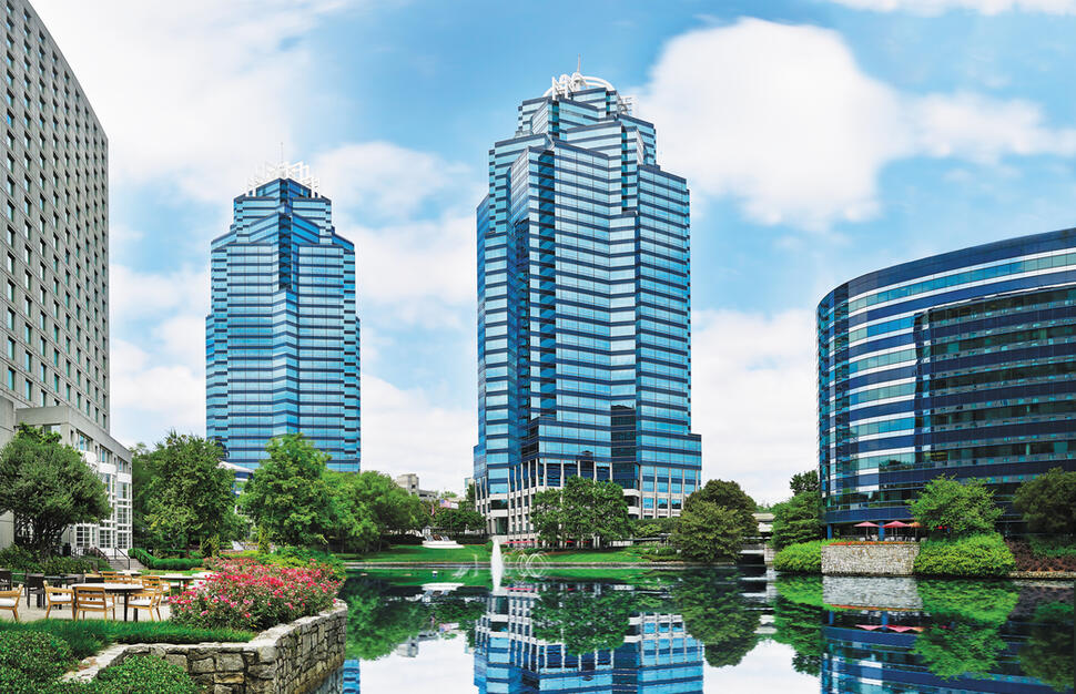 View of hotel and Concourse Center lake