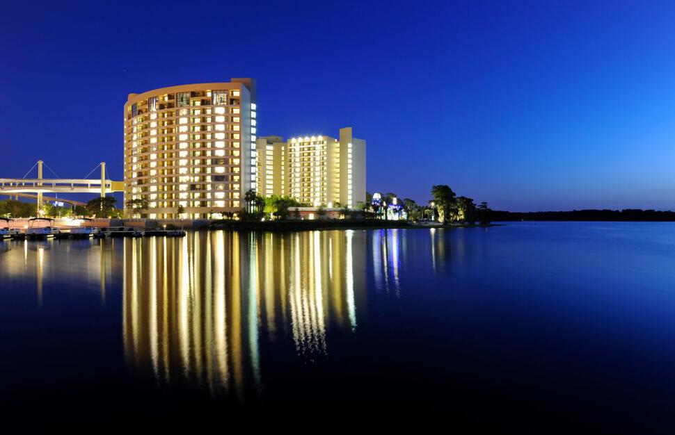 Hotel exterior at night