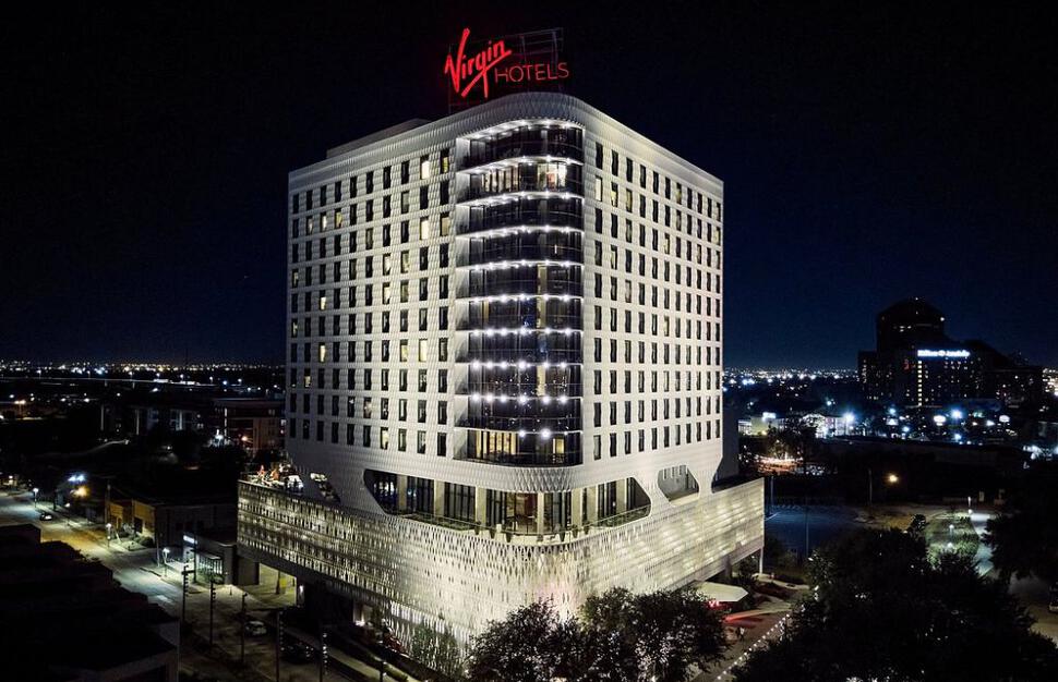 Hotel exterior at night
