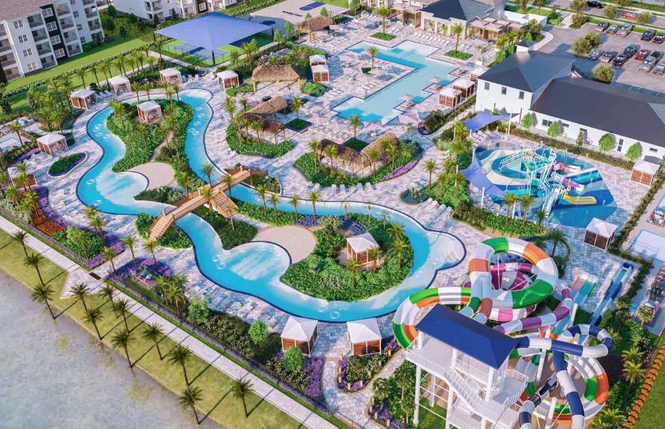 Aerial view of resort pools