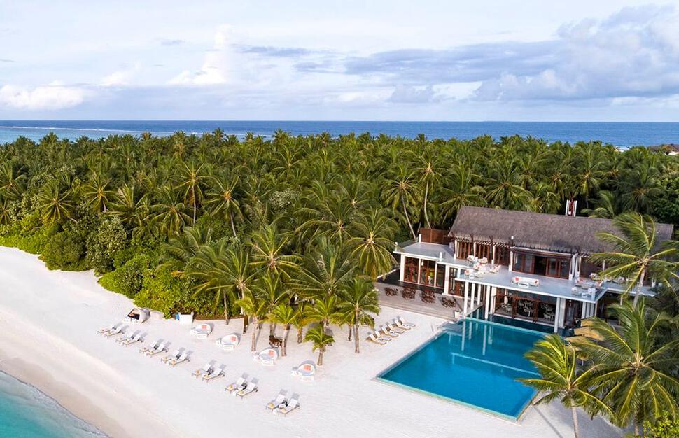 Aerial view of pool and beach