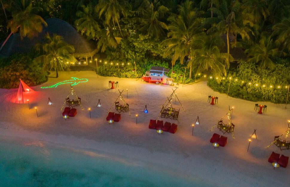Aerial view of beach dining