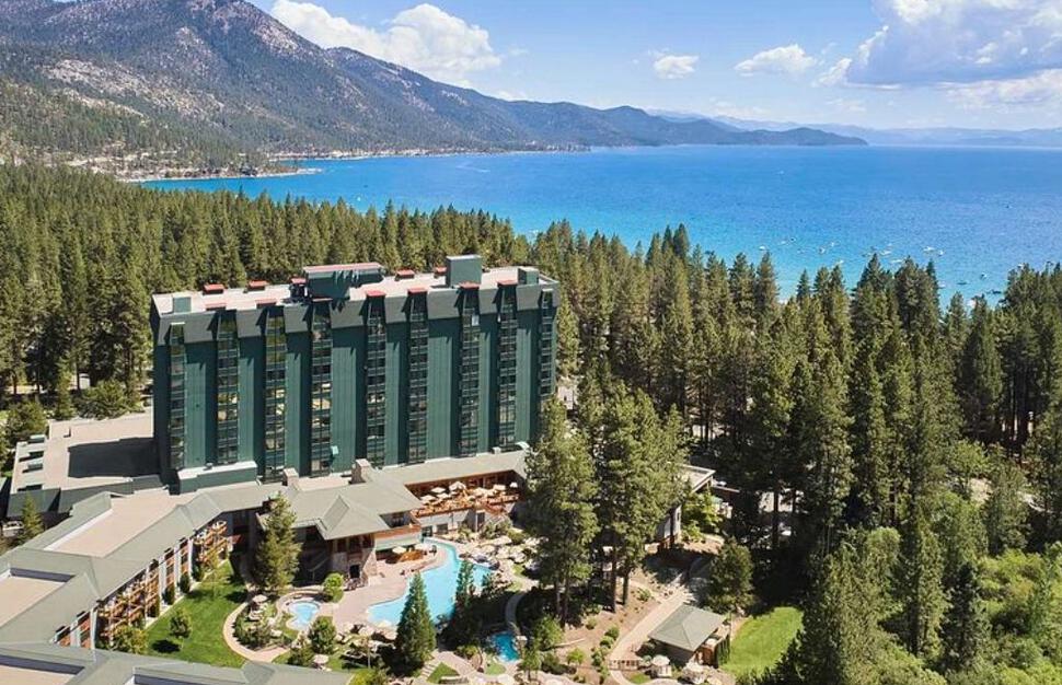 Aerial view of hotel in summer