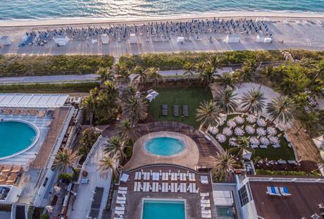 Aerial view of the pools and beach