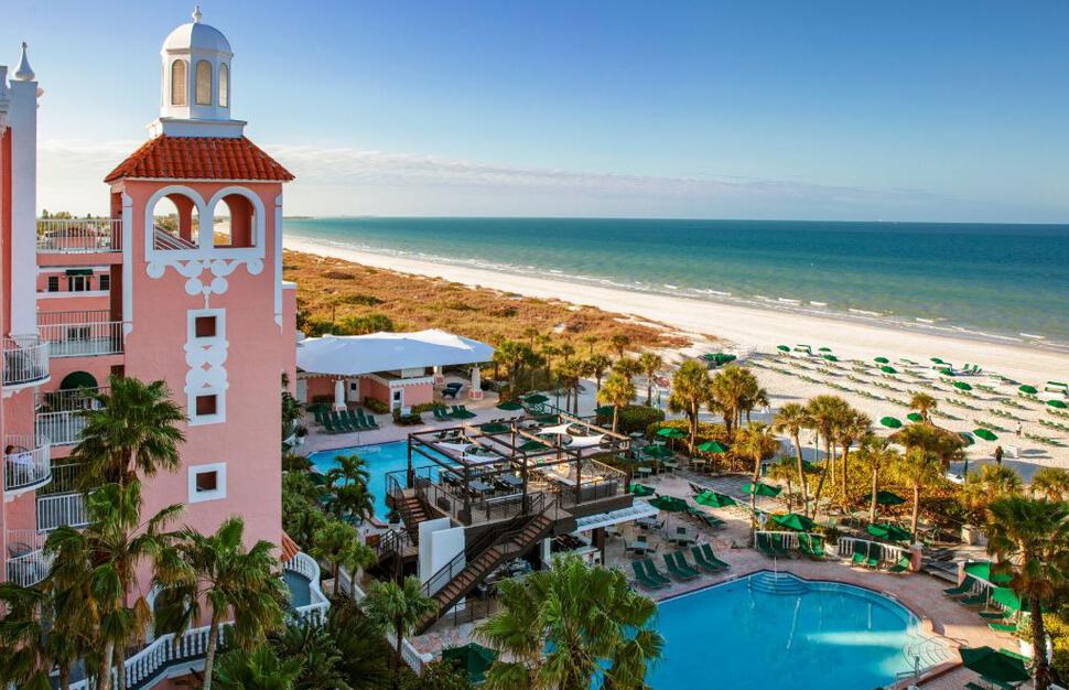 Aerial view of the pool and beach