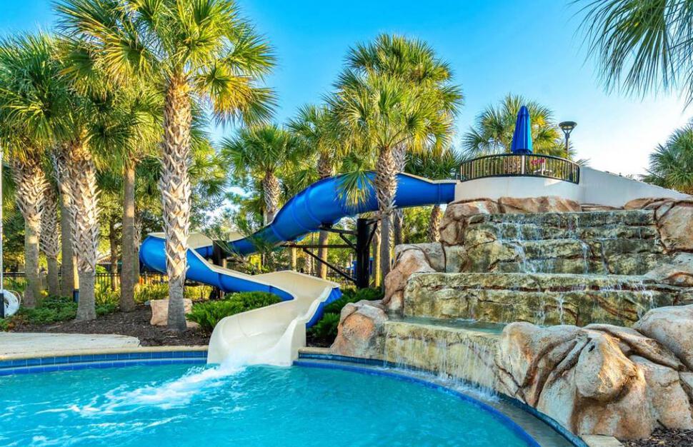 Water slide in communal pool