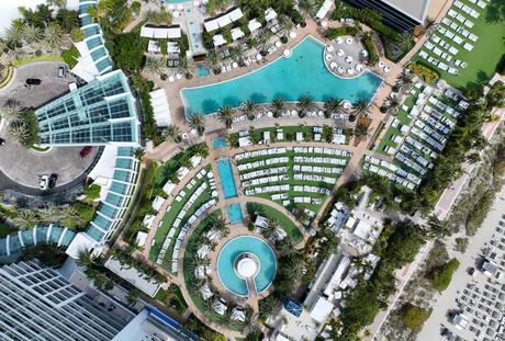 Aerial view of hotel pools