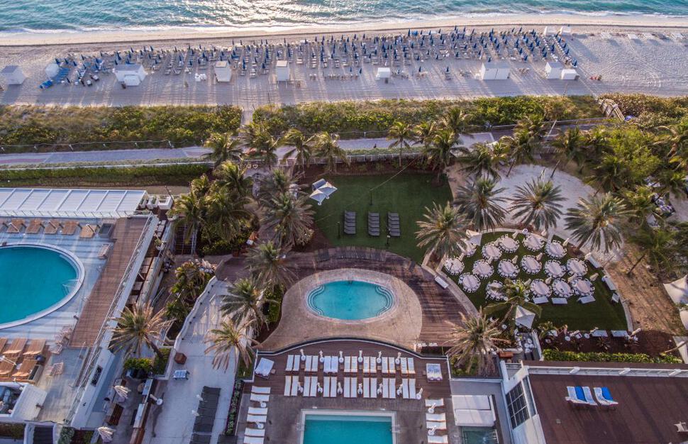 Aerial view of the pools and beach